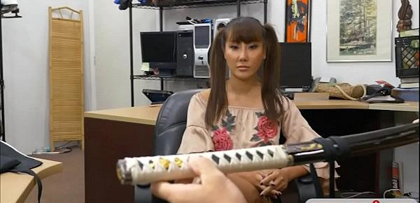  Sexy asian sells samurai sword and railed by pawn man